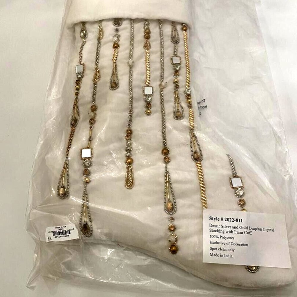Neiman Marcus Silver & Gold Draping Crystal Christmas Stocking - Picture 2 of 3